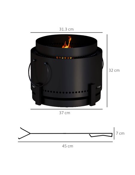 Outsunny Smokeless Fire Pit, 37cm Portable Wood Burning Firepit, Black 842-326V00BK - pic 41837 | FastDaddyshop