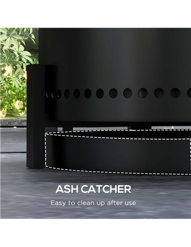 Outsunny Smokeless Fire Pit, 37cm Portable Wood Burning Firepit with Poker for Garden Camping Bonfire Party, Metal, Black 842-32