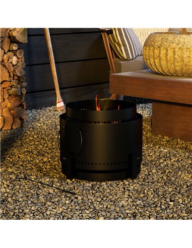Outsunny Smokeless Fire Pit, 37cm Portable Wood Burning Firepit with Poker for Garden Camping Bonfire Party, Metal, Black 842-32