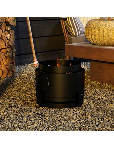 Outsunny Smokeless Fire Pit, 37cm Portable Wood Burning Firepit with Poker for Garden Camping Bonfire Party, Metal, Black 842-32 - pic 41842 | FastDaddyshop