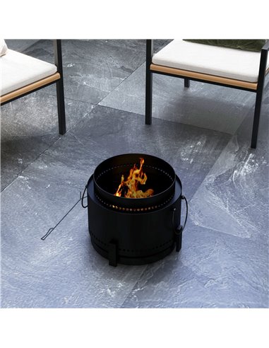 Outsunny Smokeless Fire Pit, 37cm Portable Wood Burning Firepit with Poker for Garden Camping Bonfire Party, Metal, Black 842-32