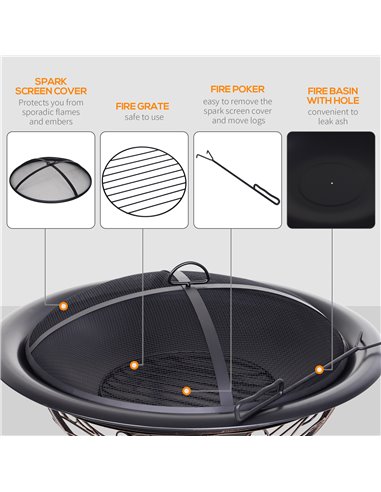 Outsunny Steel Lift-Top Screen Firepit Black 842-143