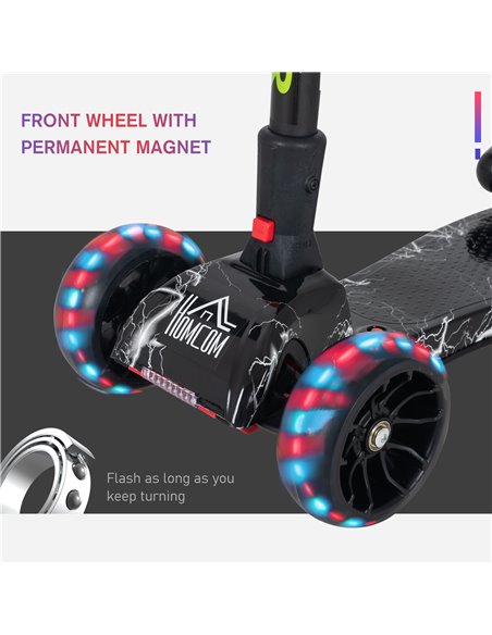 HOMCOM Kids 3 Wheel Scooter Adjustable Height w/ Flashing Wheels Music Water Spray Foldable Design Cool On Off Road Vehicle Blac - pic 4185 | FastDaddyshop