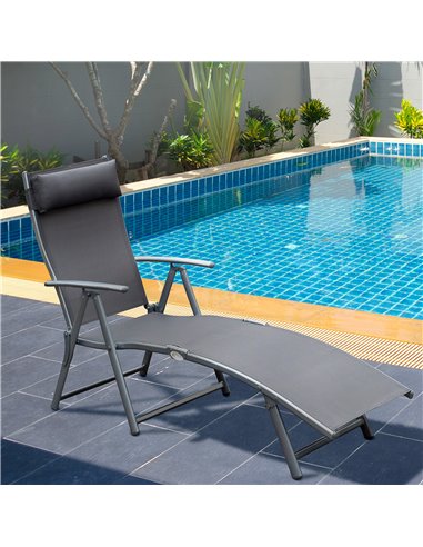 Outsunny Texteline Sun Lounger Recliner Chair Patio Foldable Garden 5 Levels Grey 84B-184GY