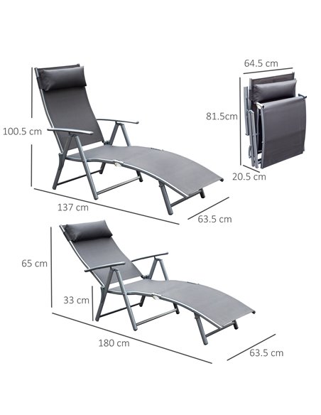Outsunny Texteline Sun Lounger Recliner Chair Patio Foldable Garden 5 Levels Grey 84B-184GY - pic 41855 | FastDaddyshop