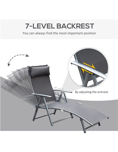 Outsunny Texteline Sun Lounger Recliner Chair Patio Foldable Garden 5 Levels Grey 84B-184GY