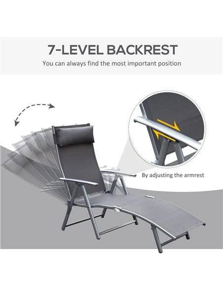 Outsunny Texteline Sun Lounger Recliner Chair Patio Foldable Garden 5 Levels Grey 84B-184GY - pic 41856 | FastDaddyshop