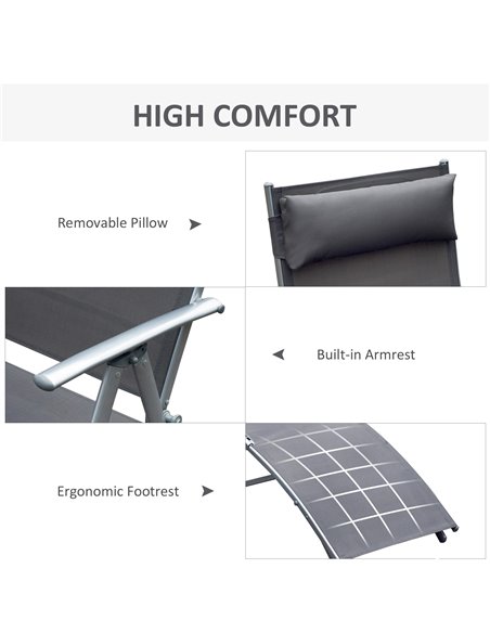 Outsunny Texteline Sun Lounger Recliner Chair Patio Foldable Garden 5 Levels Grey 84B-184GY - pic 41857 | FastDaddyshop