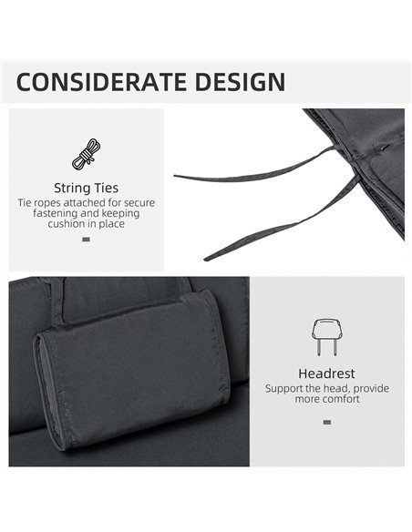 Outsunny Outdoor Garden Sun Lounger Cushion Replacement, Grey 84B-304V01GY - pic 41875 | FastDaddyshop