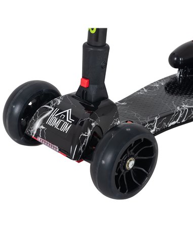 HOMCOM Kids 3 Wheel Scooter Adjustable Height w/ Flashing Wheels Music Water Spray Foldable Design Cool On Off Road Vehicle Blac