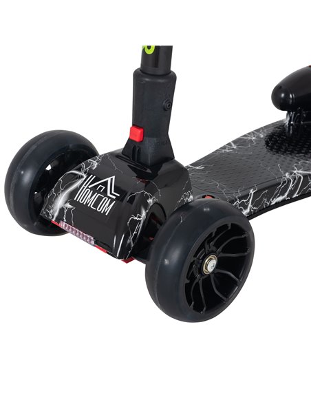 HOMCOM Kids 3 Wheel Scooter Adjustable Height w/ Flashing Wheels Music Water Spray Foldable Design Cool On Off Road Vehicle Blac - pic 4188 | FastDaddyshop