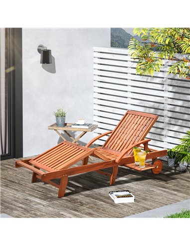 Outsunny Outdoor Garden Patio Wooden Sun Lounger Foldable Recliner Deck Chair Day Bed Furniture with Wheels 84B-326