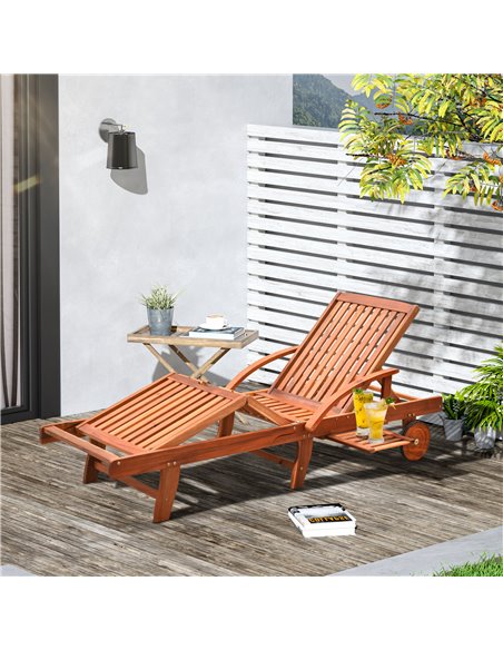 Outsunny Outdoor Garden Patio Wooden Sun Lounger Foldable Recliner Deck Chair Day Bed Furniture with Wheels 84B-326 - pic 41899 | FastDaddyshop