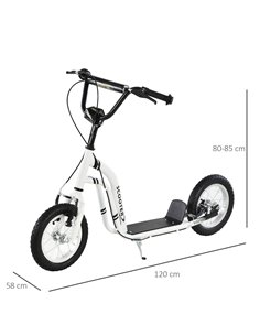 HOMCOM Youth Scooter Front and Rear Caliper Dual Brakes 12-Inch Inflatable Front Wheel Ride On Toy For Age 5+ 2