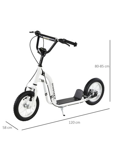 HOMCOM Youth Scooter Front and Rear Caliper Dual Brakes 12-Inch Inflatable Front Wheel Ride On Toy For Age 5+