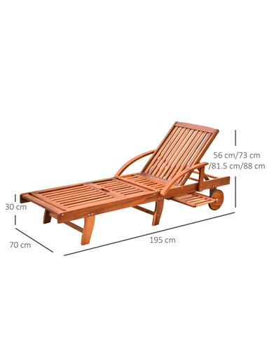 Outsunny Outdoor Garden Patio Wooden Sun Lounger Foldable Recliner Deck Chair Day Bed Furniture with Wheels 84B-326