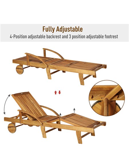 Outsunny Outdoor Garden Patio Wooden Sun Lounger Foldable Recliner Deck Chair Day Bed Furniture with Wheels 84B-326 - pic 41902 | FastDaddyshop