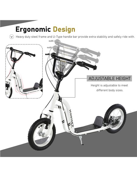 HOMCOM Youth Scooter Front and Rear Caliper Dual Brakes 12-Inch Inflatable Front Wheel Ride On Toy For Age 5+ - pic 4191 | FastDaddyshop