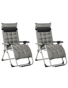 Outsunny 2 Piece Reclining Zero Gravity Chair Folding Garden Sun Lounger with Cushion Headrest Dark Grey 84B-536V70
