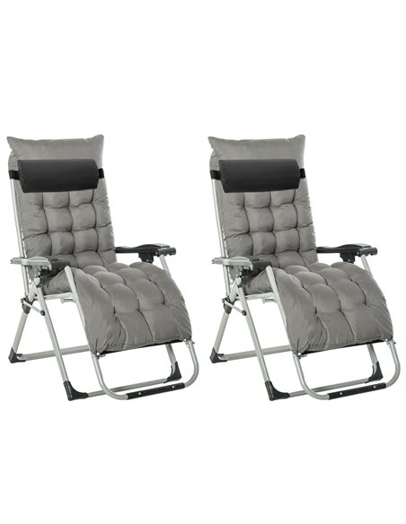 Outsunny 2 Piece Reclining Zero Gravity Chair Folding Garden Sun Lounger with Cushion Headrest Dark Grey 84B-536V70 - pic 41916 | FastDaddyshop