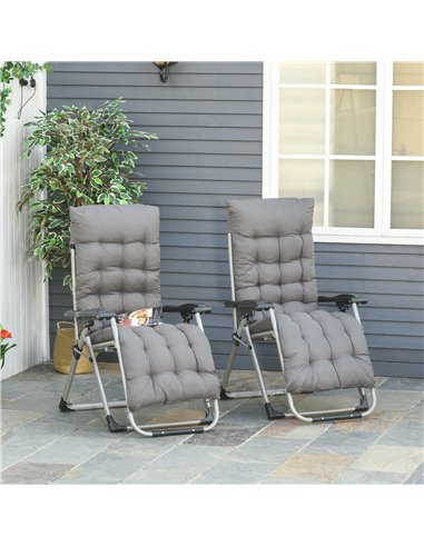 Outsunny 2 Piece Reclining Zero Gravity Chair Folding Garden Sun Lounger with Cushion Headrest Dark Grey 84B-536V70
