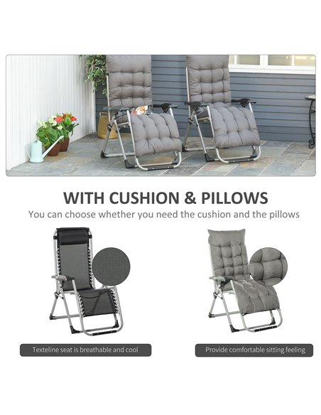 Outsunny 2 Piece Reclining Zero Gravity Chair Folding Garden Sun Lounger with Cushion Headrest Dark Grey 84B-536V70 - pic 41919 | FastDaddyshop