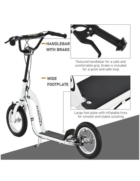 HOMCOM Youth Scooter Front and Rear Caliper Dual Brakes 12-Inch Inflatable Front Wheel Ride On Toy For Age 5+ - pic 4192 | FastDaddyshop