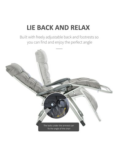Outsunny 2 Piece Reclining Zero Gravity Chair Folding Garden Sun Lounger with Cushion Headrest Dark Grey 84B-536V70