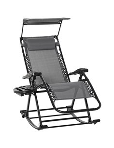 Outsunny Garden Rocking Chair Folding Sun Lounger, Grey & Black 84A-080V01GY