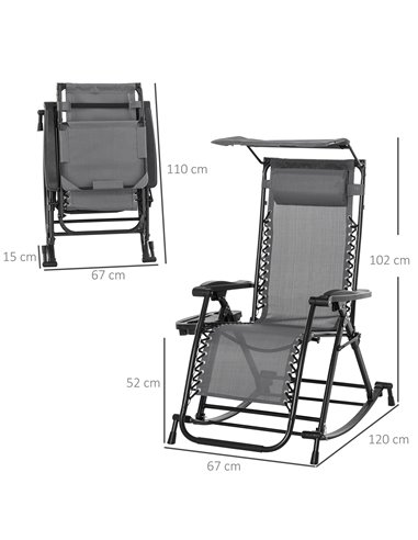 Outsunny Garden Rocking Chair Folding Sun Lounger, Grey & Black 84A-080V01GY