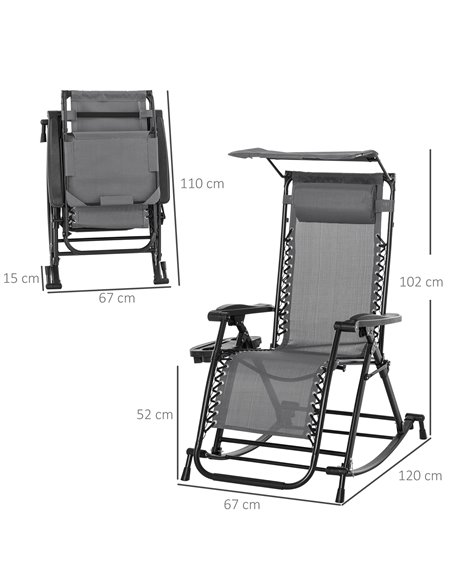 Outsunny Garden Rocking Chair Folding Sun Lounger, Grey & Black 84A-080V01GY - pic 41927 | FastDaddyshop