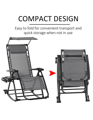 Outsunny Garden Rocking Chair Folding Recliner Outdoor Adjustable Sun Lounger Rocker Zero-Gravity Seat with Headrest Side Holder