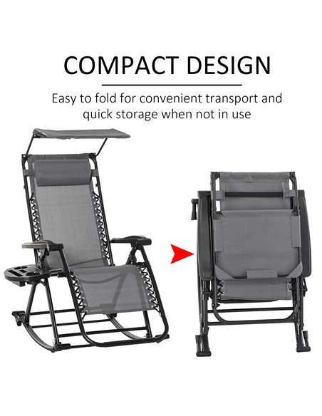 Outsunny Garden Rocking Chair Folding Recliner Outdoor Adjustable Sun Lounger Rocker Zero-Gravity Seat with Headrest Side Holder - pic 41928 | FastDaddyshop