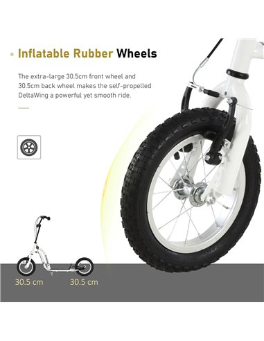 HOMCOM Youth Scooter Front and Rear Caliper Dual Brakes 12-Inch Inflatable Front Wheel Ride On Toy For Age 5+