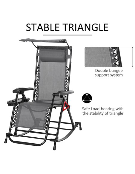 Outsunny Garden Rocking Chair Folding Recliner Outdoor Adjustable Sun Lounger Rocker Zero-Gravity Seat with Headrest Side Holder - pic 41930 | FastDaddyshop