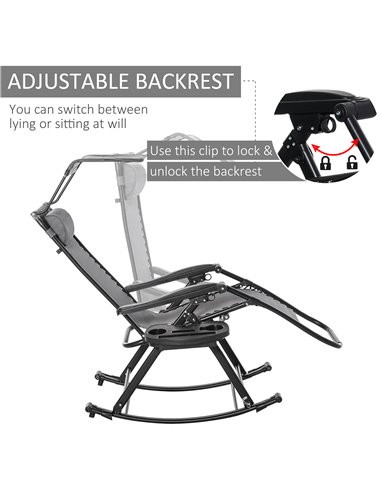 Outsunny Garden Rocking Chair Folding Recliner Outdoor Adjustable Sun Lounger Rocker Zero-Gravity Seat with Headrest Side Holder