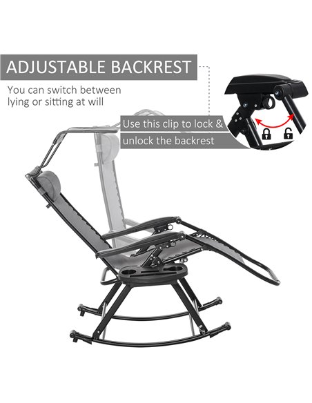Outsunny Garden Rocking Chair Folding Recliner Outdoor Adjustable Sun Lounger Rocker Zero-Gravity Seat with Headrest Side Holder - pic 41931 | FastDaddyshop
