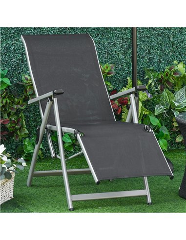 Outsunny Outdoor Sun Lounger 10-Position, Black and Grey 84B-537BK