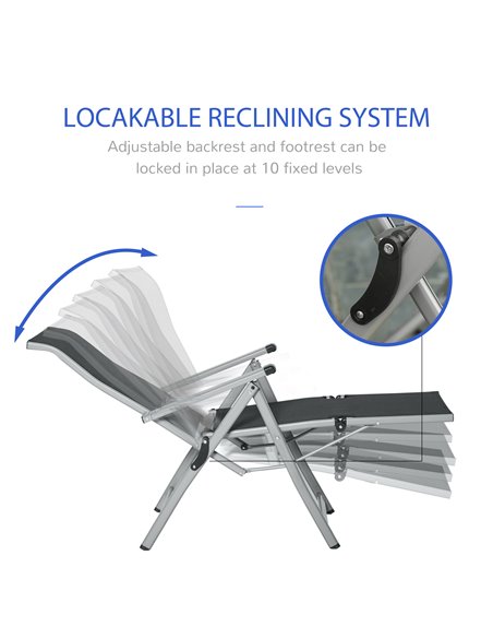 Outsunny Outdoor Sun Lounger 10-Position Adjustable Folding Reclining Chairs with Footrest for Patio Garden Black and Grey 84B-5 - pic 41938 | FastDaddyshop
