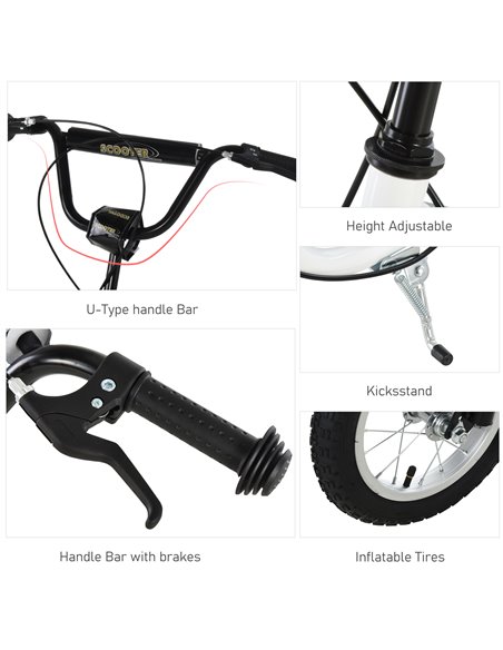 HOMCOM Youth Scooter Front and Rear Caliper Dual Brakes 12-Inch Inflatable Front Wheel Ride On Toy For Age 5+ - pic 4194 | FastDaddyshop