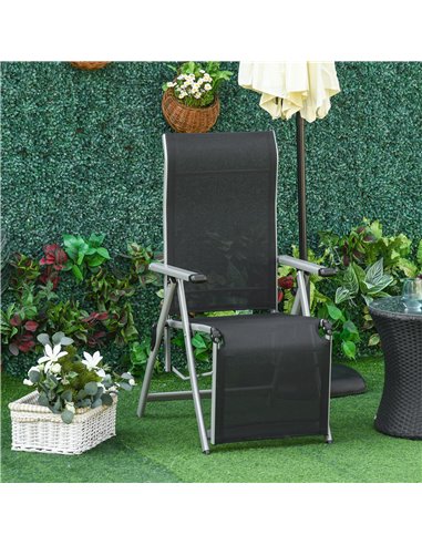 Outsunny Outdoor Sun Lounger 10-Position Adjustable Folding Reclining Chairs with Footrest for Patio Garden Black and Grey 84B-5