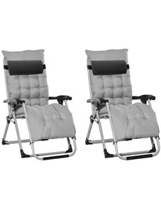 Outsunny 2 Piece Garden Sun Lounger with Cushion, Light Grey 84B-536V70LG