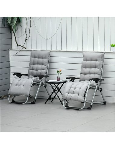 Outsunny 2 Piece Reclining Zero Gravity Chair Folding Garden Sun Lounger with Cushion Headrest Light Grey 84B-536V70LG