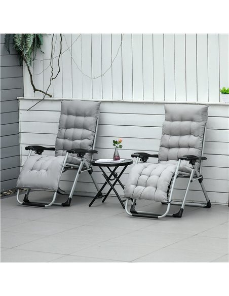 Outsunny 2 Piece Reclining Zero Gravity Chair Folding Garden Sun Lounger with Cushion Headrest Light Grey 84B-536V70LG - pic 41944 | FastDaddyshop