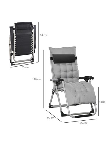 Outsunny 2 Piece Reclining Zero Gravity Chair Folding Garden Sun Lounger with Cushion Headrest Light Grey 84B-536V70LG