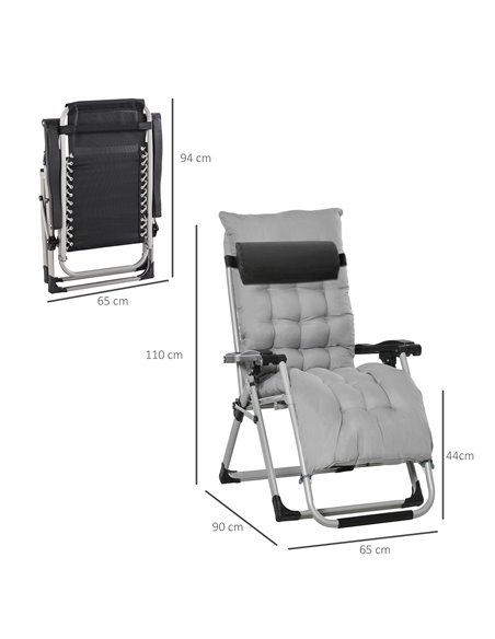 Outsunny 2 Piece Reclining Zero Gravity Chair Folding Garden Sun Lounger with Cushion Headrest Light Grey 84B-536V70LG - pic 41945 | FastDaddyshop