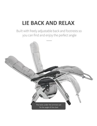 Outsunny 2 Piece Reclining Zero Gravity Chair Folding Garden Sun Lounger with Cushion Headrest Light Grey 84B-536V70LG