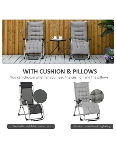 Outsunny 2 Piece Reclining Zero Gravity Chair Folding Garden Sun Lounger with Cushion Headrest Light Grey 84B-536V70LG
