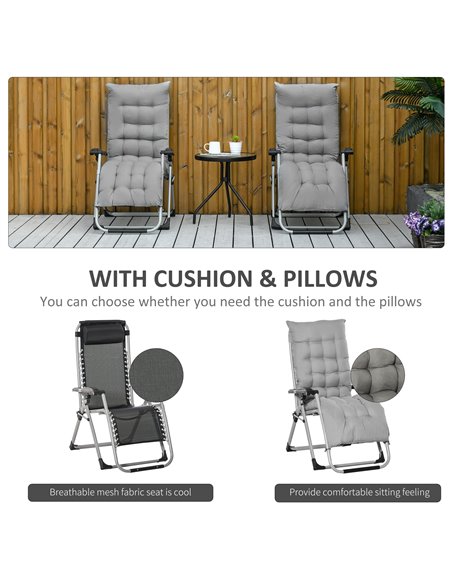 Outsunny 2 Piece Reclining Zero Gravity Chair Folding Garden Sun Lounger with Cushion Headrest Light Grey 84B-536V70LG - pic 41948 | FastDaddyshop