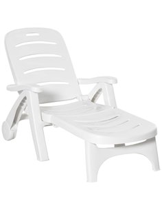 Outsunny Outdoor Folding Plastic Chaise Lounge Chair on Wheels, White 84B-687